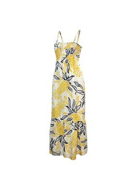 Anthropologie Women's XS Lined Tropical Pineapple Print Maxi Dress Adj Straps